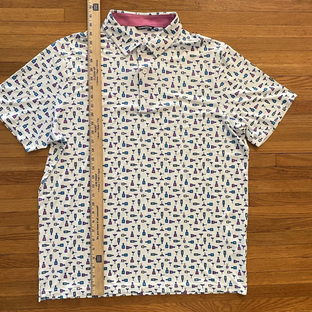 Coobigdog Polo Shirt Mens XL White Cocktail‎ Drink Print Short Sleeve Golf Party - Picture 4 of 9